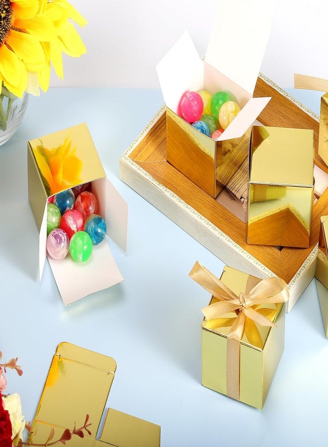 Bgtecho 100 Pack Gold Gift Boxes, 2x2x2 Inches Candy Boxes, Small Gift Boxes with Ribbons and Blank Tags, Paper Party Favor Box for Wedding Bridal Shower Birthday Party All Occasion (Gold) - Image 3